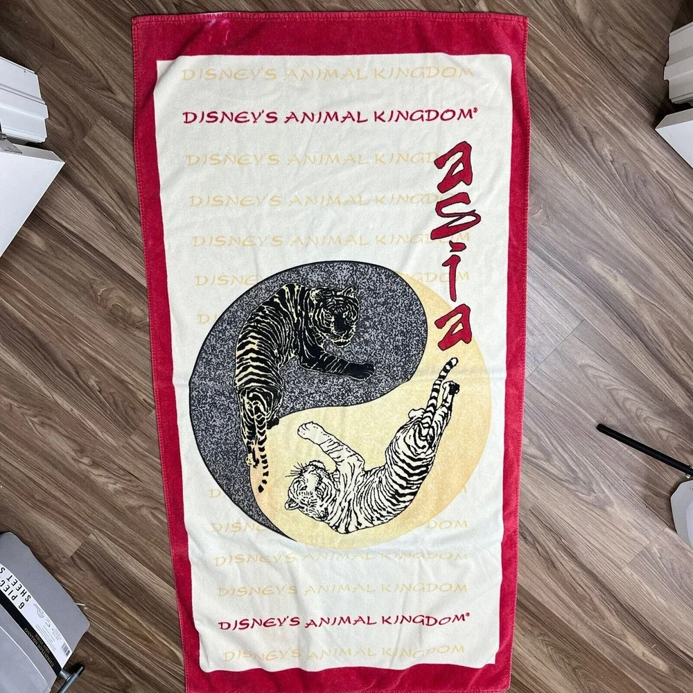 Vintage Disney Exclusive Animal Kingdom Beach Towel Asia Tigers Yin Yang 60 X 30